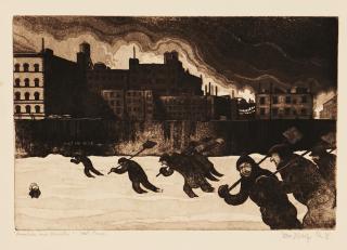 William Sharp - Three New York Views: Meat Market on West 12th Street, Snowflakes over Manhattan, and Blue Monday on Second Ave