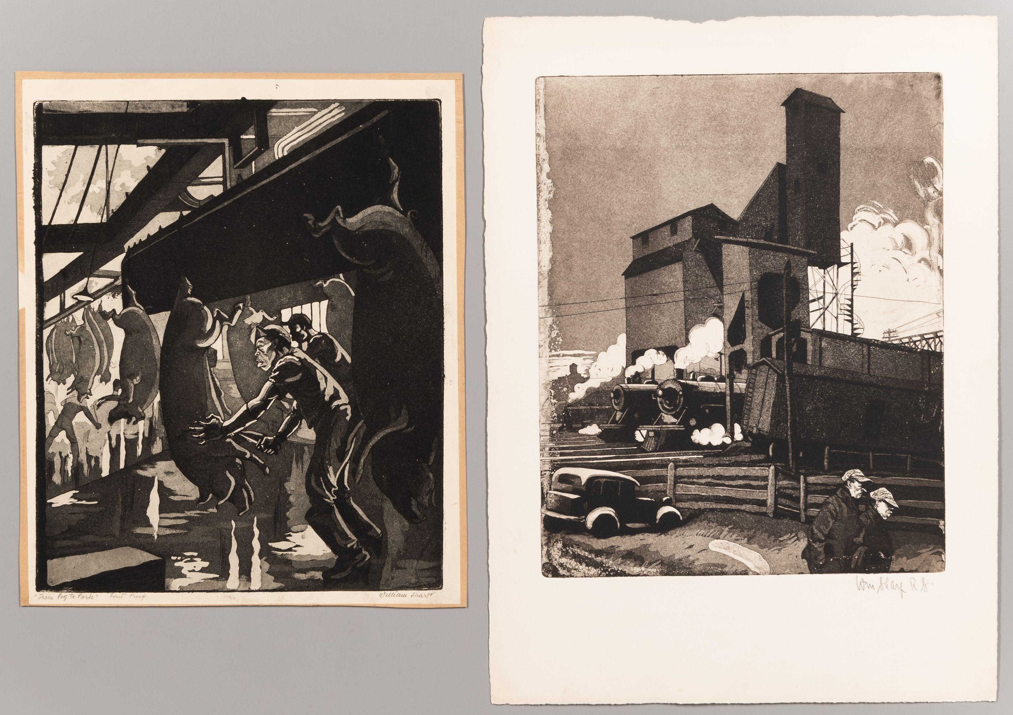 William Sharp - Two Prints: From Pig to Pork and Rail Yard