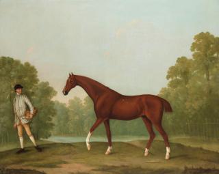 William Shaw - A Groom With A Racehorse In A Landscape