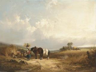 William Shayer, Sen. - A summer landscape with harvesters
