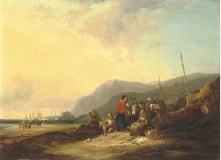 William Shayer, Sen. - Coastal Landscape With Fisherfolk Resting At Dusk