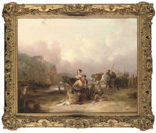 William Shayer Sen. - Fisherfolk By A Coastal Inlet