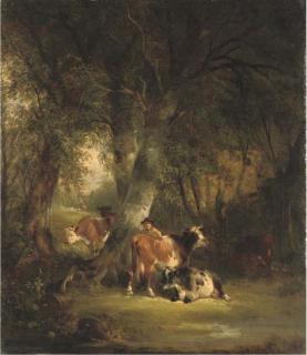 William Shayer, Sen. - Wooded Landscape With A Drover And Cattle In The Foreground