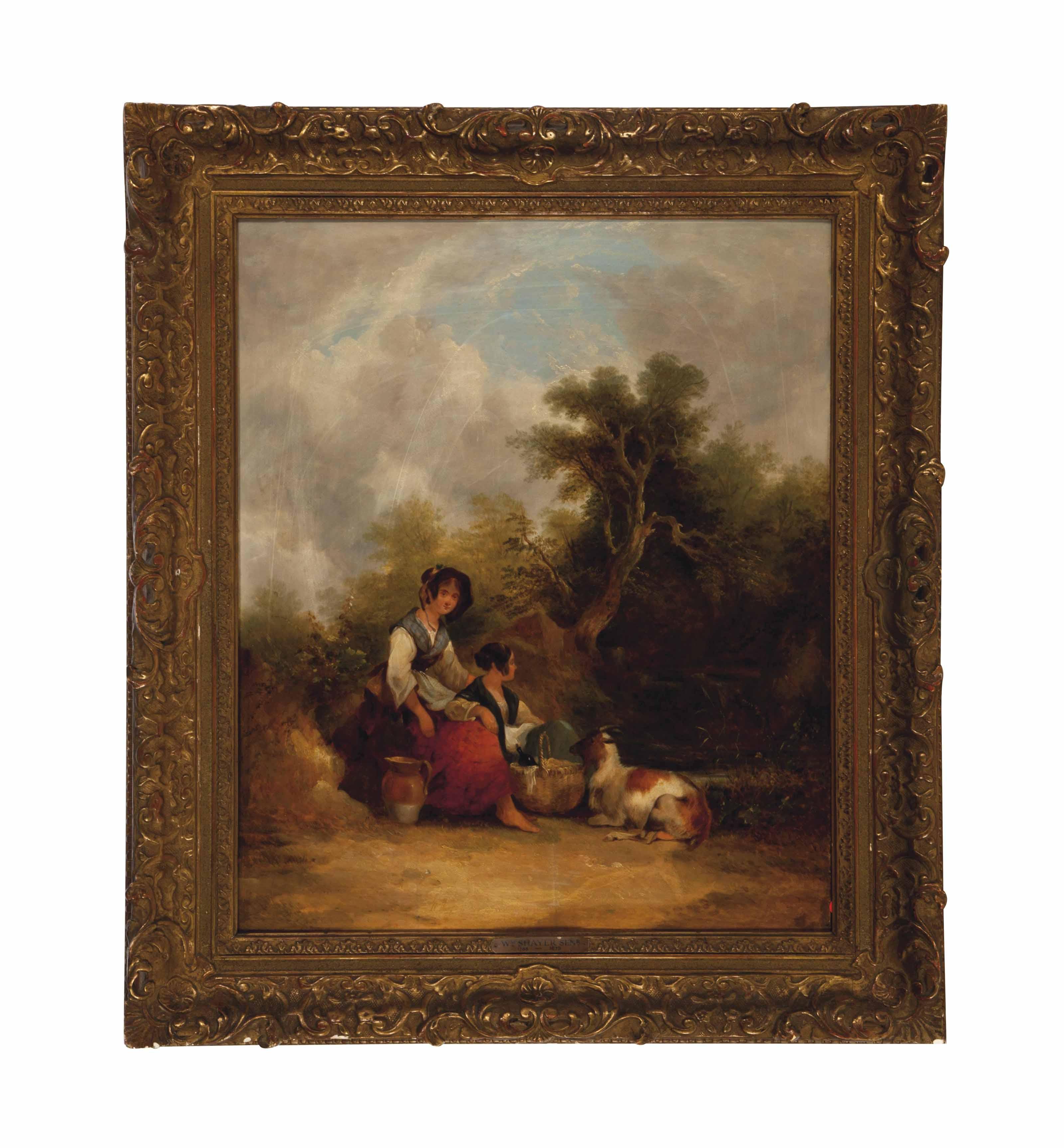 William Shayer The Elder - Mother and Child Resting alongside the Path