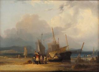 William Shayer - Fisherfolk on the beach