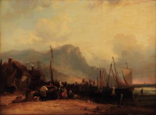 William Shayer - Fisherfolk on the beach