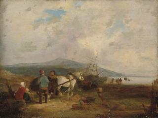 William Shayer - Kelp gatherers on a beach with boats beyond