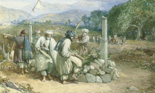 William Simpson - Dahad Ziaret. -- Tomb of Shaik Raheem Dad, -- Plain of Ishpan, near Gundamuck, Afghanistan, 17th April 1879
