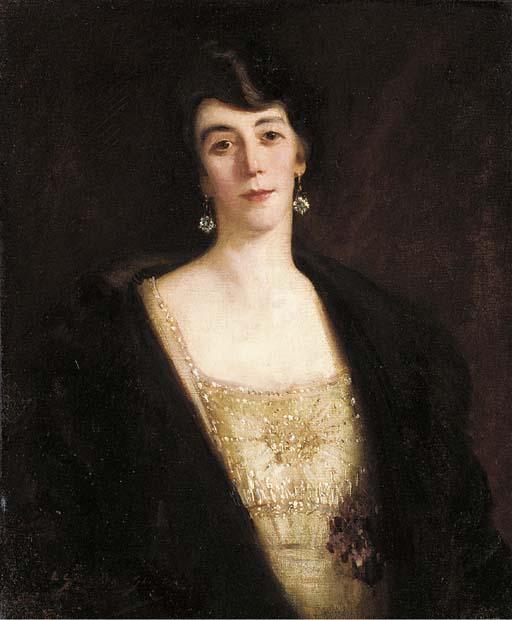 William Somerville Shanks, R.S.A., R.S.W. - Portrait of a lady, half-length, in a white dress and dark shawl