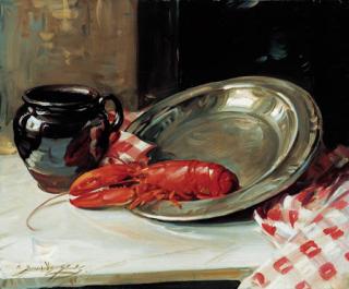 William Somerville Shanks, R.S.A., R.S.W. - Still life with a lobster on a platter