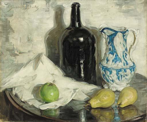 William Somerville Shanks, R.S.A., R.S.W. - Still life with pears, apple and jug
