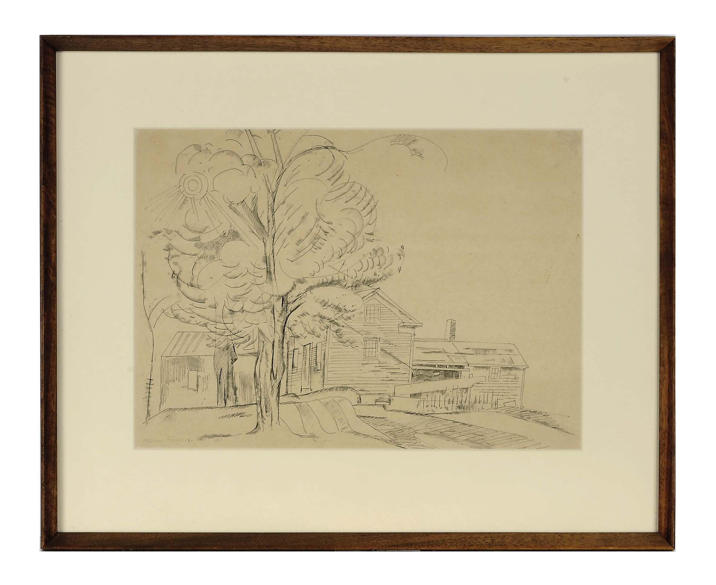 William Sommer - Horses by a barn; and a companion drawing