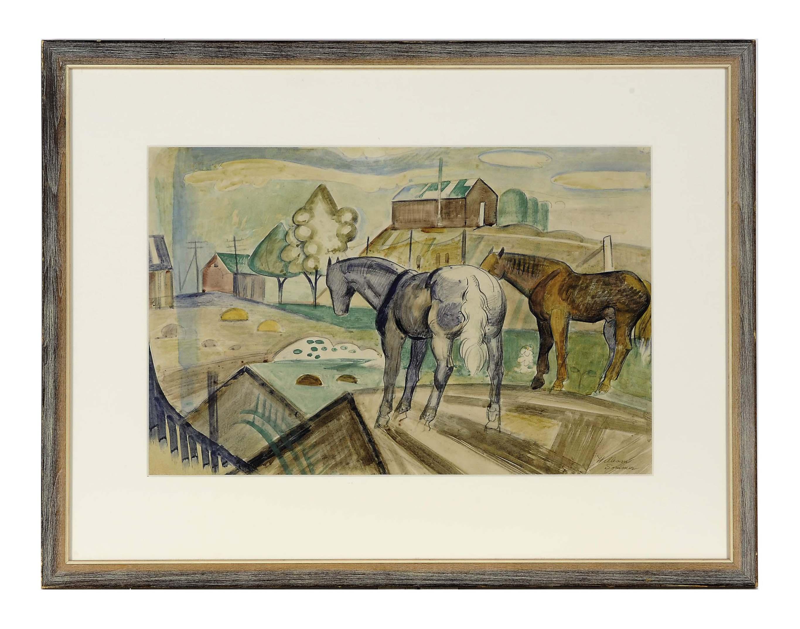 William Sommer - Two horses out to pasture
