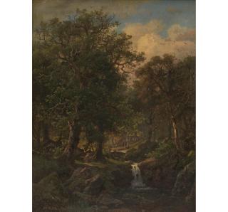 William Stanley Haseltine - Forest Landscape with Figure Beside a Brook