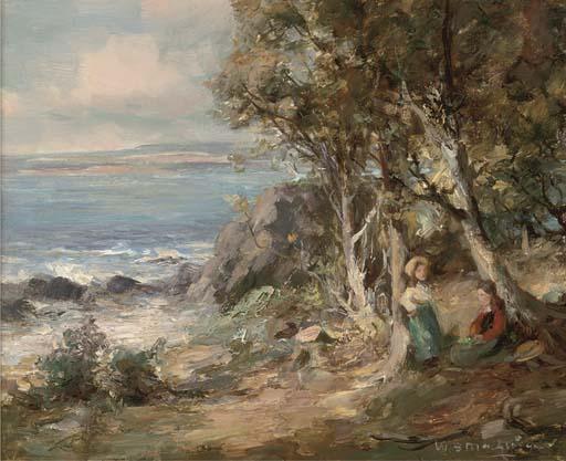 William Stewart MacGeorge, R.S.A. - Young Girls Beside Trees Overlooking The Sea