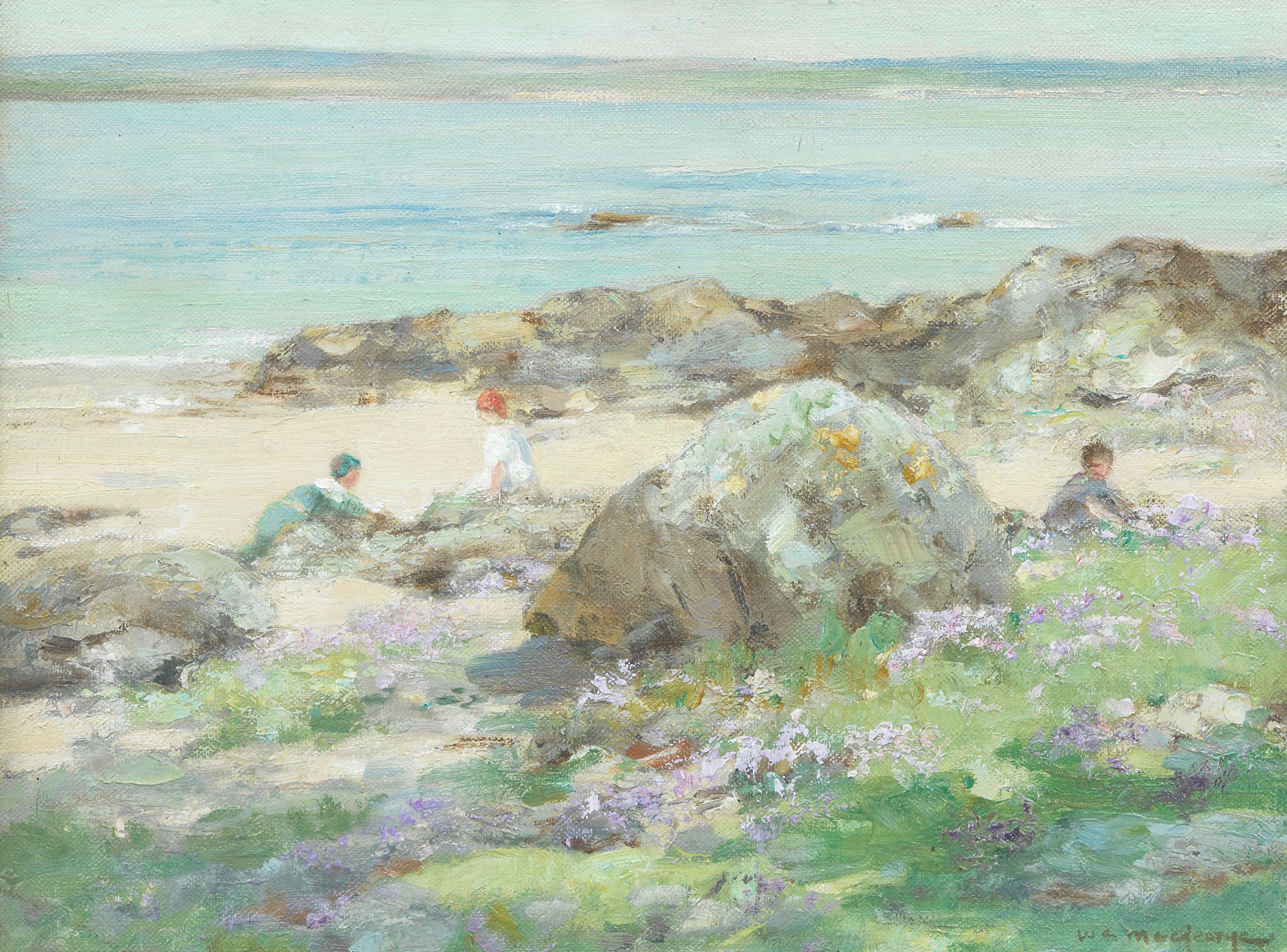 William Stewart MacGeorge RSA - Children Playing by a Beach