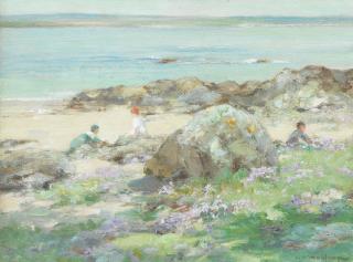 William Stewart MacGeorge RSA - Children Playing by a Beach