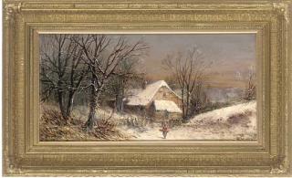 William Stone - A Faggott Gatherer Before A Cottage In A Winter Landscape