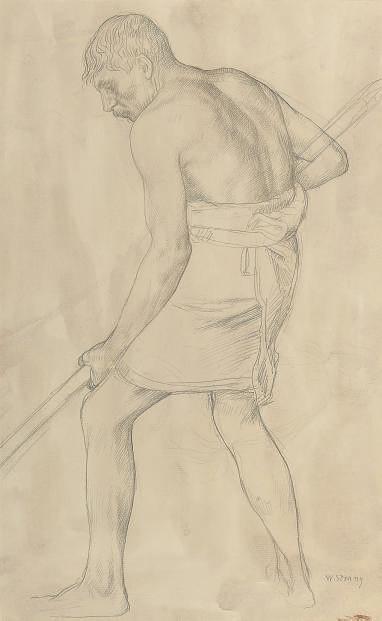William Strang, R.A. - Study of a man digging, for \'When Adam delved\'