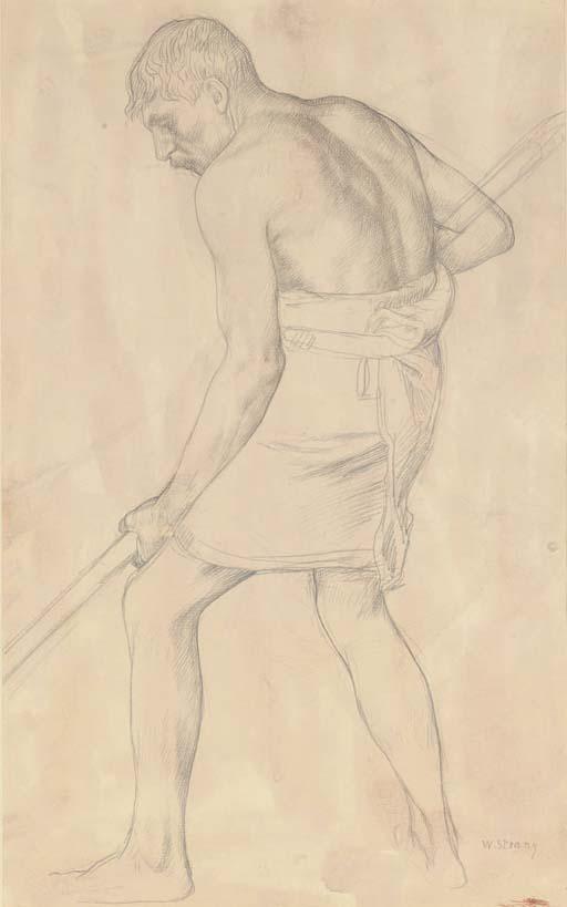 William Strang, R.A. - Study of a man digging, for \'When Adam delved\'