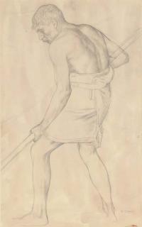 William Strang, R.A. - Study of a man digging, for \'When Adam delved\'