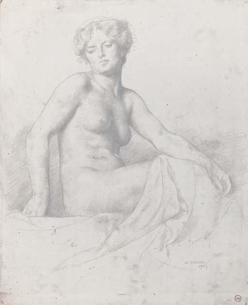 William Strang, R.A. - Study of a nude, seated; and a chalk drawing of a reclining nude by the same hand