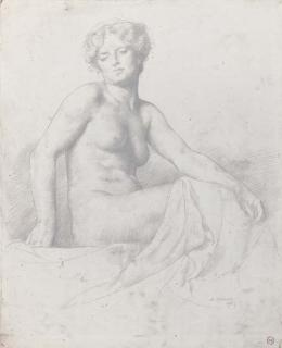 William Strang, R.A. - Study of a nude, seated; and a chalk drawing of a reclining nude by the same hand