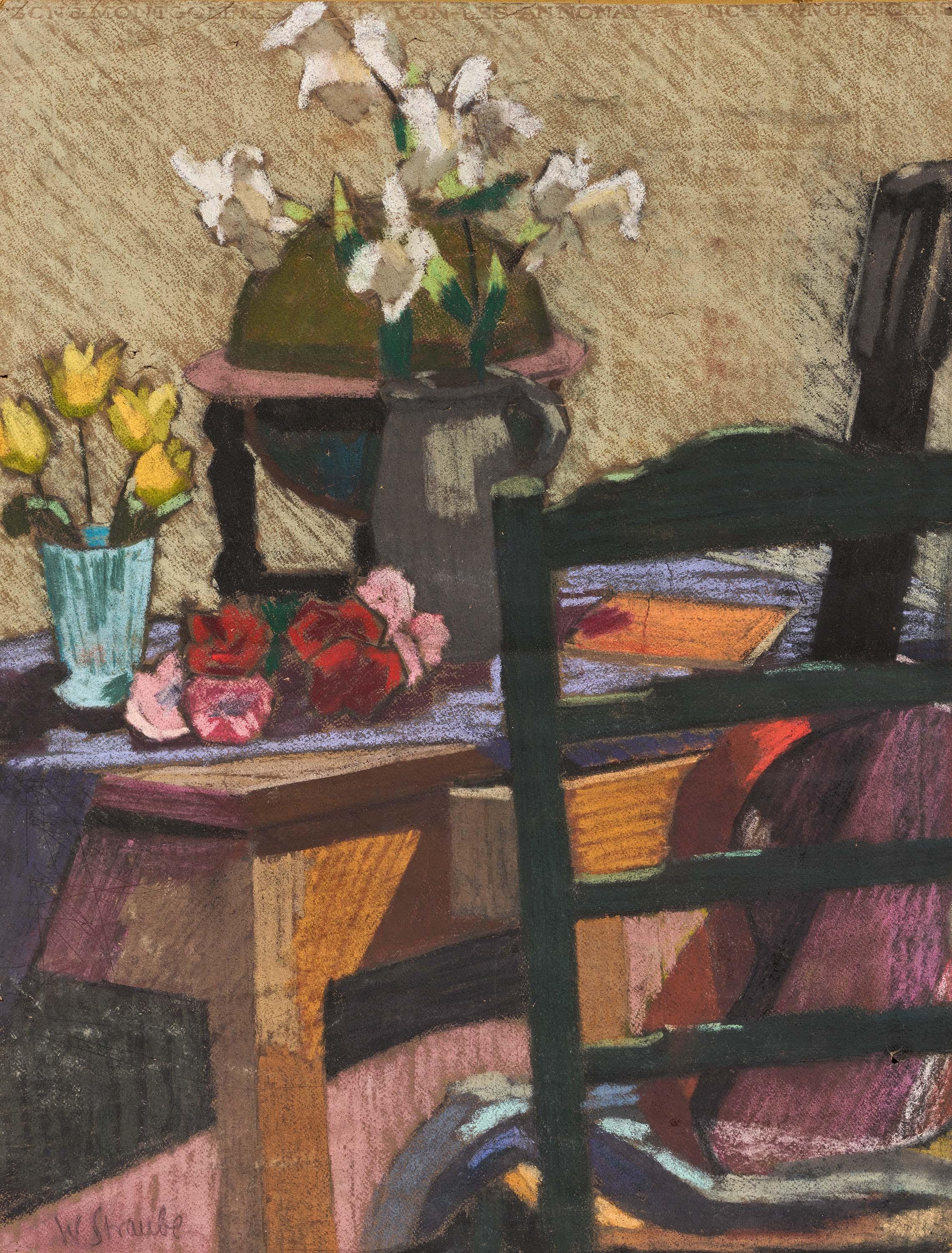 William Straube - Stillleben mit Lilien und einem Globus.