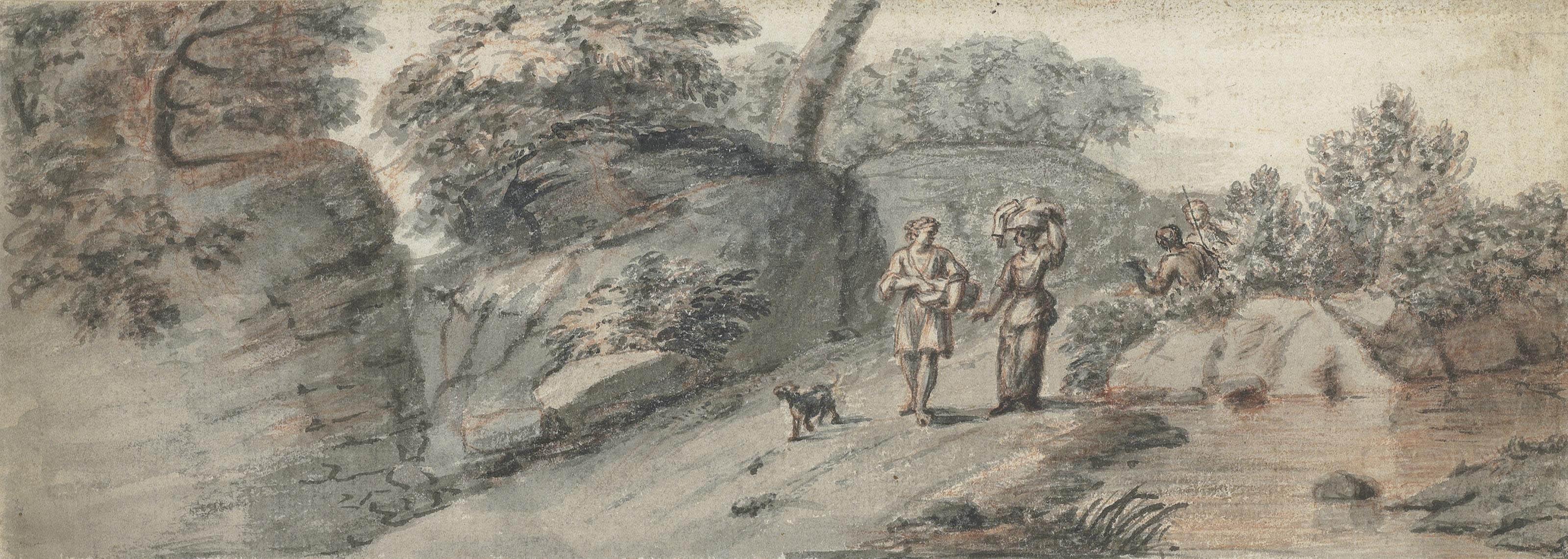William Taverner - Figures on a wooded country road