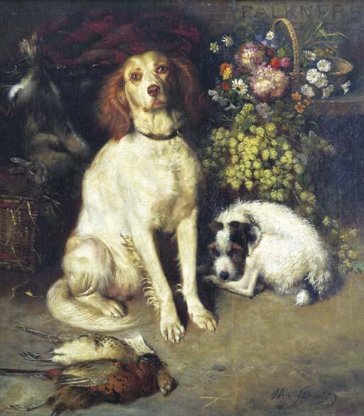William Thomas Strutt - Dogs With Flowers And Game