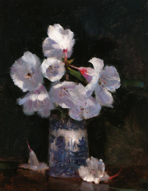 William Thomas Wood - Rhododendrons in a vase on a table