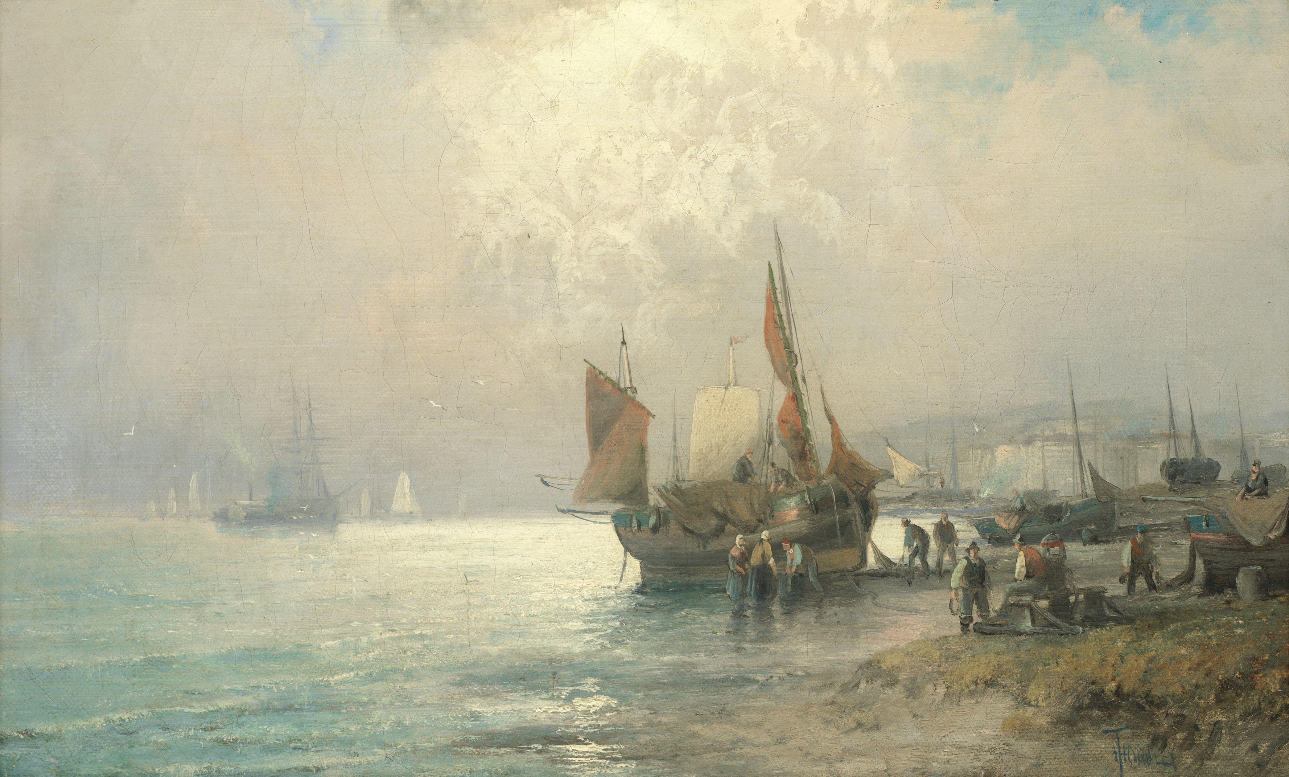 William Thornley - A Hay Barge In Choppy Waters; Coming Ashore, A Pair (2)