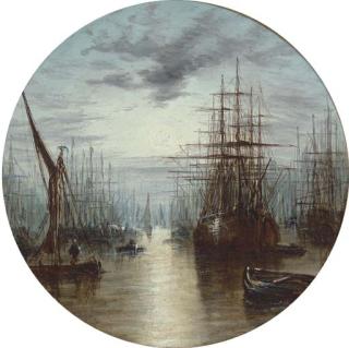 William Thornley - A moonlit harbour