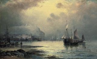William Thornley - Fishing vessels off Scarborough at dusk (illustrated); Fishing boats in an evening calm; and Hay barges off Broadstairs