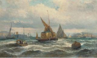 William Thornley - Hay barges and other shipping in the harbour