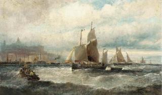 William Thornley - Hay barges on the Medway; and Fishing vessels by a Channel port
