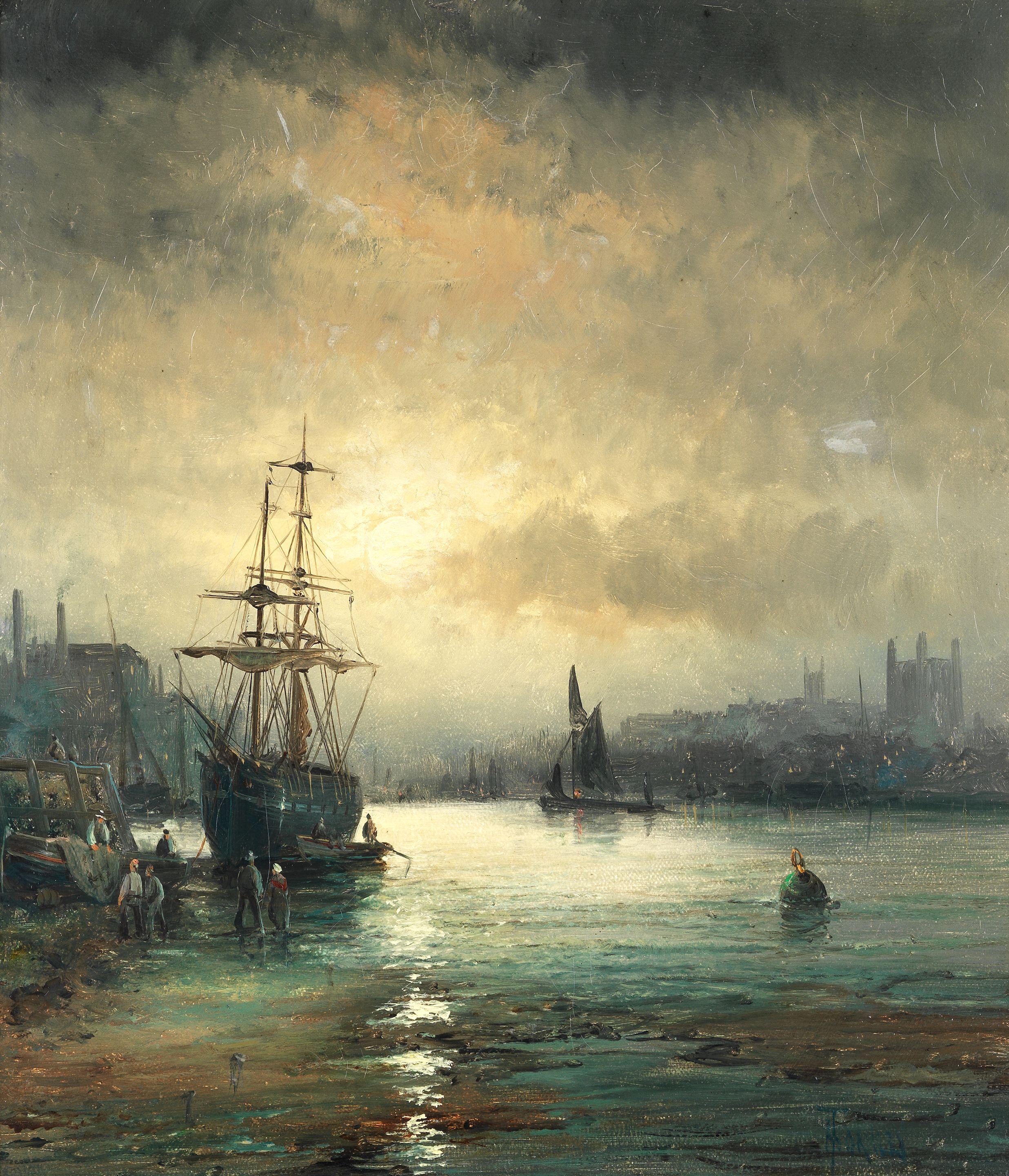 William Thornley - Morning and evening shipping, a pair (2)