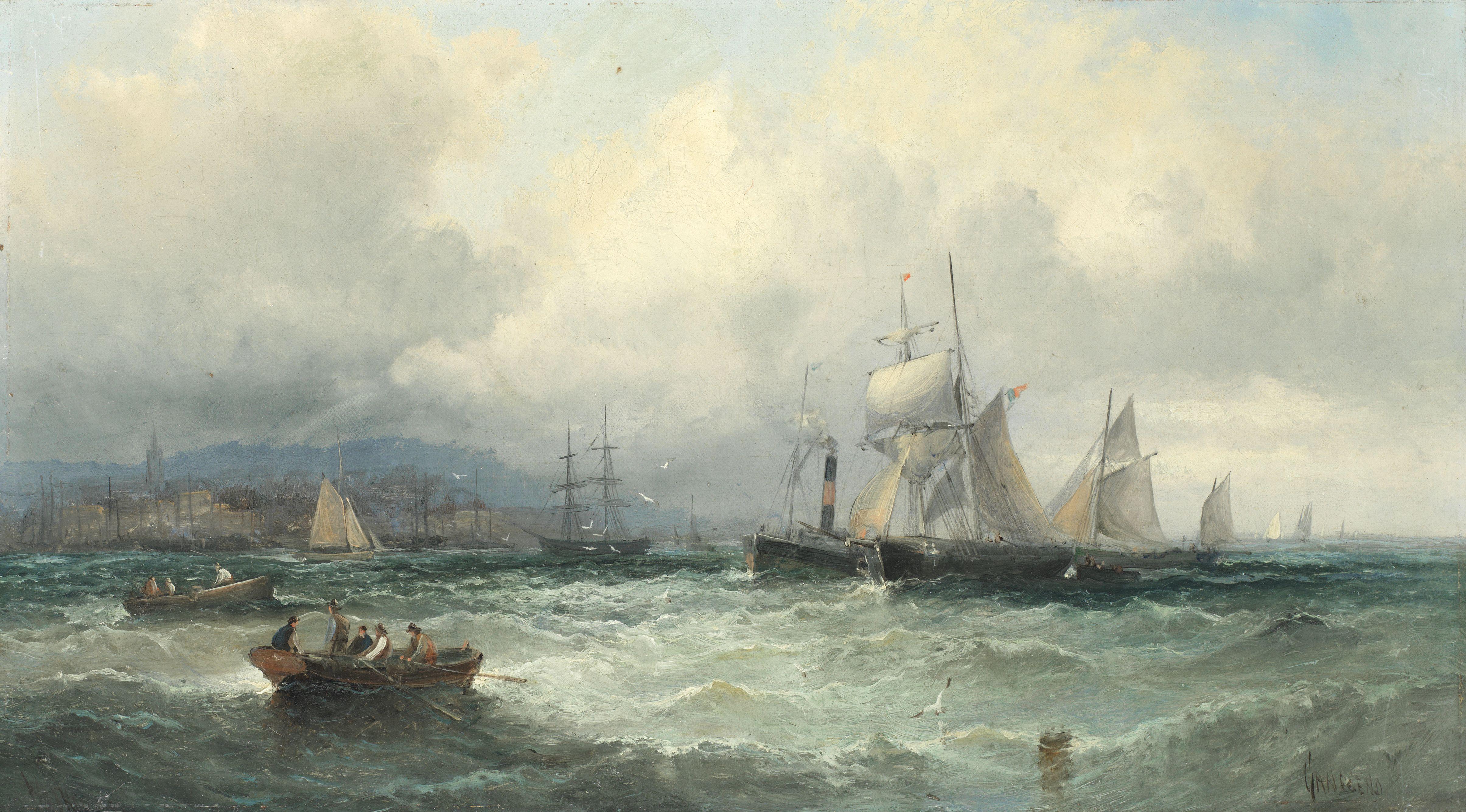 William Thornley - Shipping off Gravesend; On the beach, a pair
