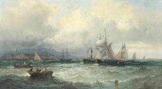 William Thornley - Shipping off Gravesend; On the beach, a pair