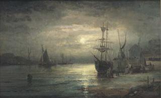 William Thornley - Shipping On The Medway By Moonlight