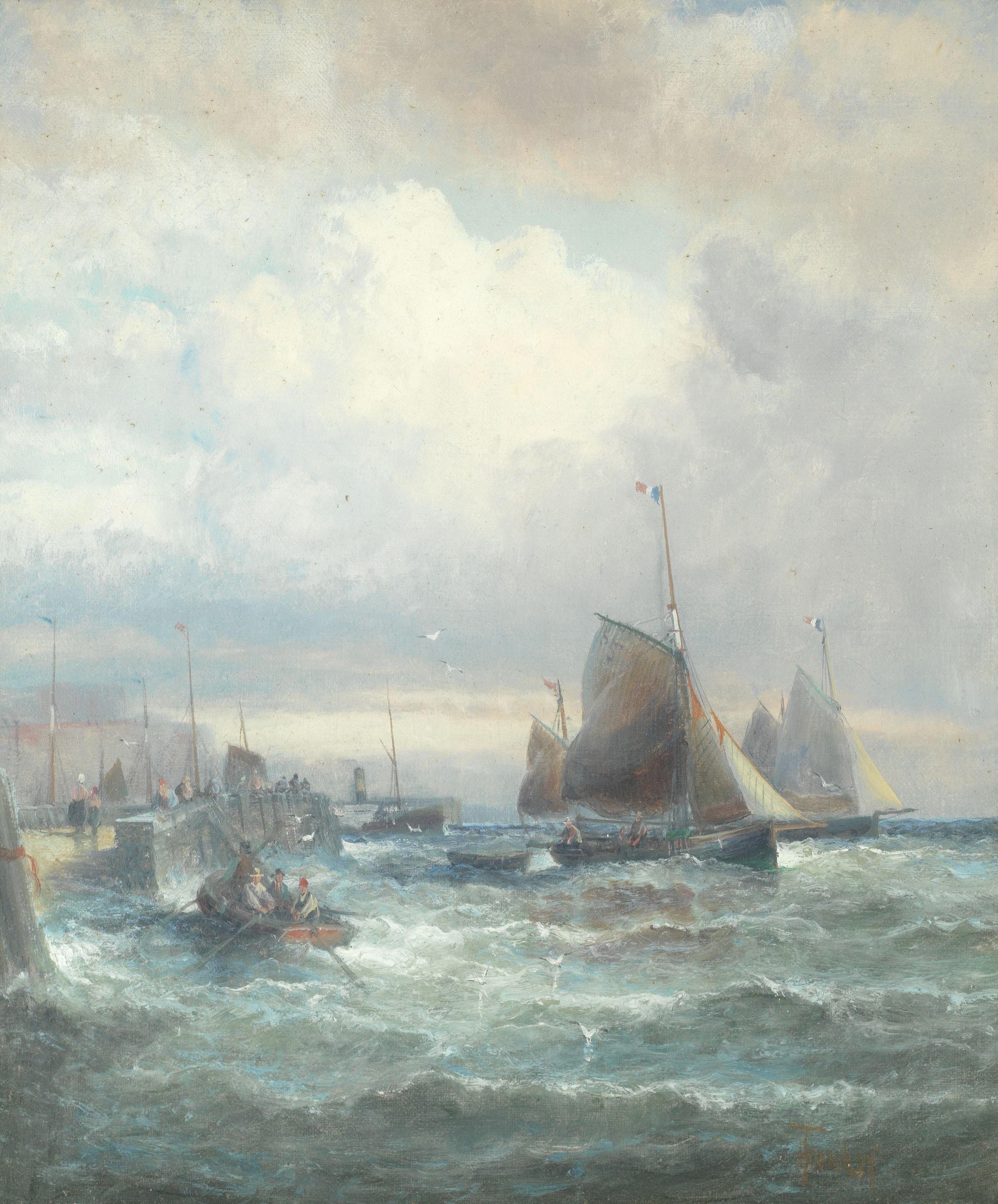 William Thornley - \'Sunrise, the Lower Thames\'; \'Fishing Boats Leaving Port\', a pair