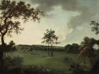 William Tomkins - A view in Leicestershire with a church, possibly Melton Mowbray, in the distance