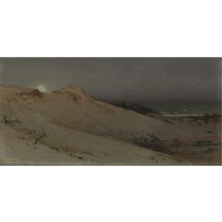 William Trost Richards - Sandhills Moonrise (Moonrise Over The Dunes)