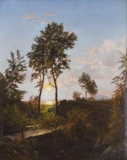 William Trost Richards - Wooden Bridge At Sunset