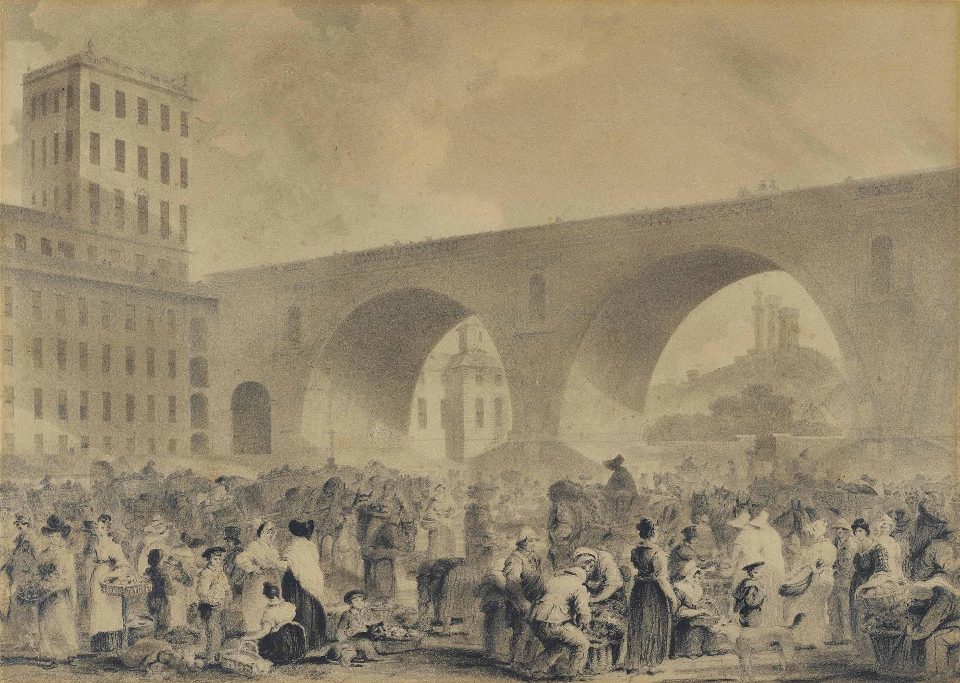 William Turner De Lond - Market Day, Edinburgh, Under North Bridge With Calton Hill Beyond