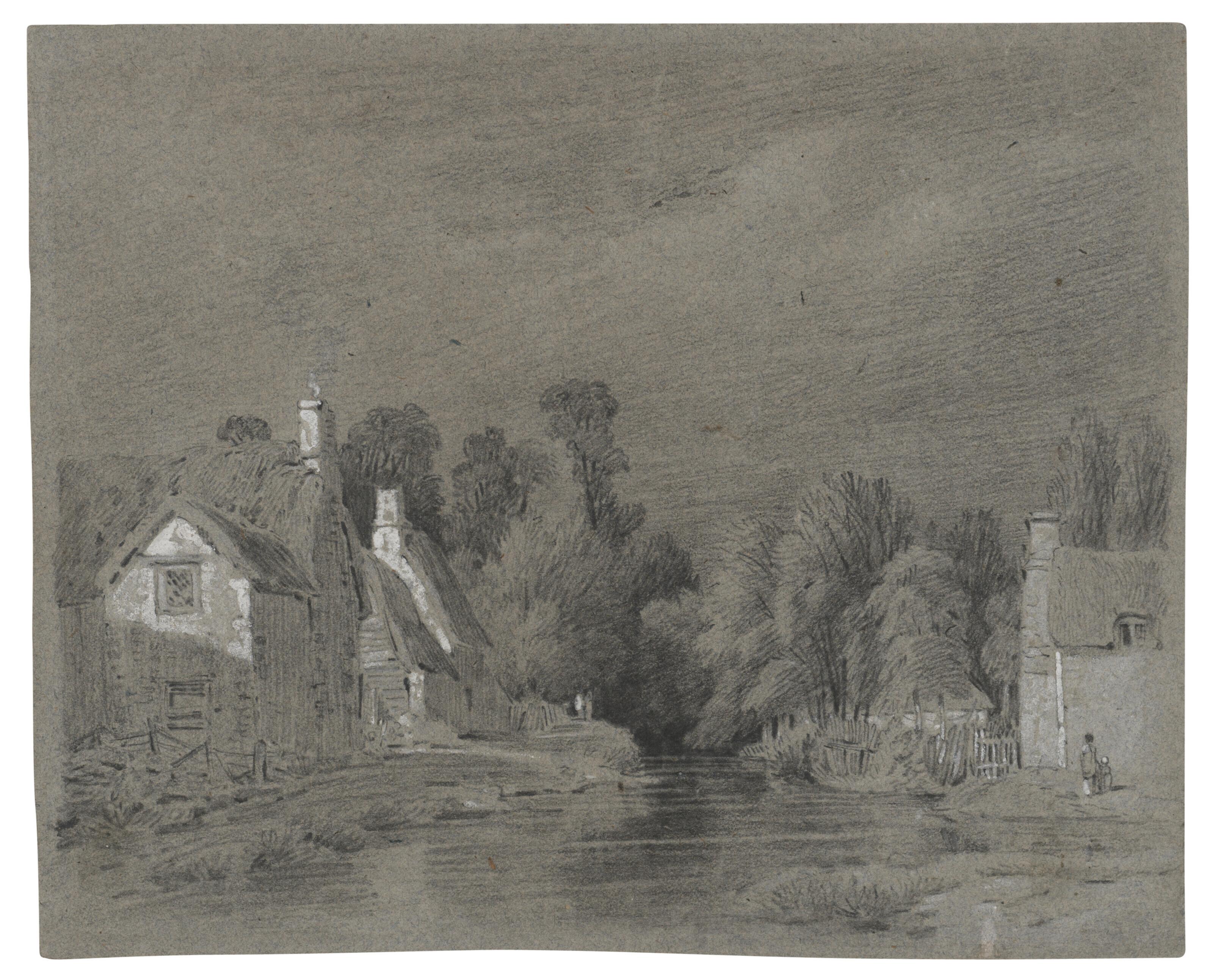 William Turner of Oxford, O.W.S. - Cottages beside a stream
