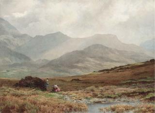 William Turner Of Oxford, O.W.S. - Country Folk On A Track With Cader Idris Beyond