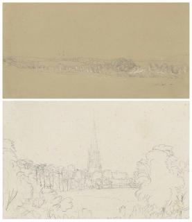 William Turner Of Oxford, O.W.S. - Two Landscapes, One With A Church Spire Seen Across A Meadow, Traditionally Identified As Christ Church, Oxford