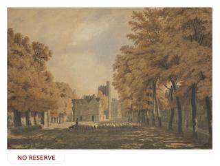 William Turner Of Oxford, O.W.S. - View of a shepherd herding sheep along St Giles, Oxford