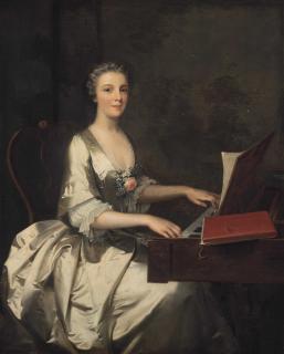 William Verelst - Portrait of a lady, three-quarter-length, in a white silk dress, seated playing a clavichord